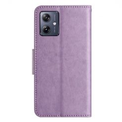 Lacné Kryty | Peňaženkové puzdro Embossing Pattern Motýľ a kvet bledofialové – Motorola Moto G35 5G | Lacné Kryty