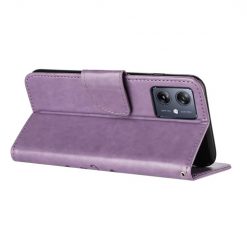 Lacné Kryty | Peňaženkové puzdro Embossing Pattern Motýľ a kvet bledofialové – Motorola Moto G55 5G | Lacné Kryty