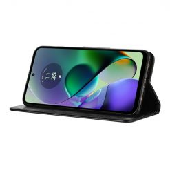 Lacné Kryty | Peňaženkové puzdro Embossing Pattern Motýľ a kvet čierne – Motorola Moto G35 5G | Lacné Kryty