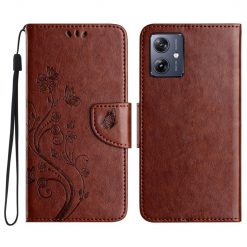 Lacné Kryty | Peňaženkové puzdro Embossing Pattern Motýľ a kvet hnedé – Motorola Moto G35 5G | Lacné Kryty