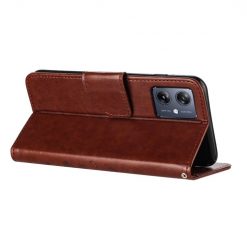 Lacné Kryty | Peňaženkové puzdro Embossing Pattern Motýľ a kvet hnedé – Motorola Moto G55 5G | Lacné Kryty