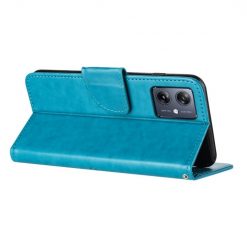 Lacné Kryty | Peňaženkové puzdro Embossing Pattern Motýľ a kvet modré – Motorola Moto G55 5G | Lacné Kryty