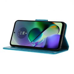 Lacné Kryty | Peňaženkové puzdro Embossing Pattern Motýľ a kvet modré – Motorola Moto G55 5G | Lacné Kryty