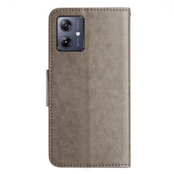 Lacné Kryty | Peňaženkové puzdro Embossing Pattern Motýľ a kvet sivé – Motorola Moto G55 5G | Lacné Kryty
