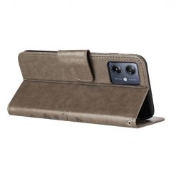Lacné Kryty | Peňaženkové puzdro Embossing Pattern Motýľ a kvet sivé – Motorola Moto G55 5G | Lacné Kryty