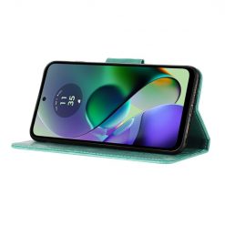 Lacné Kryty | Peňaženkové puzdro Embossing Pattern Motýľ a kvet zelené – Motorola Moto G55 5G | Lacné Kryty