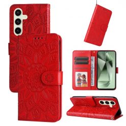 Lacné Kryty | Peňaženkové puzdro Embossing Pattern Slnečnica červené – Samsung Galaxy S24 FE | Lacné Kryty
