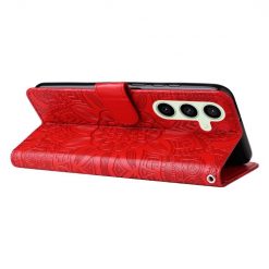 Lacné Kryty | Peňaženkové puzdro Embossing Pattern Slnečnica červené – Samsung Galaxy S24 FE | Lacné Kryty