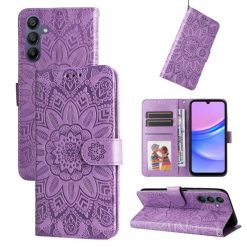 Lacné Kryty | Samsung Galaxy A16 4G/5G / Samsung Galaxy A17 5G Peňaženkové puzdro Embossing Pattern Slnečnica fialové | Lacné Kryty