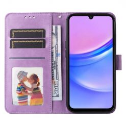Lacné Kryty | Samsung Galaxy A16 4G/5G / Samsung Galaxy A17 5G Peňaženkové puzdro Embossing Pattern Slnečnica fialové | Lacné Kryty
