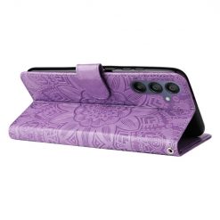 Lacné Kryty | Samsung Galaxy A16 4G/5G / Samsung Galaxy A17 5G Peňaženkové puzdro Embossing Pattern Slnečnica fialové | Lacné Kryty