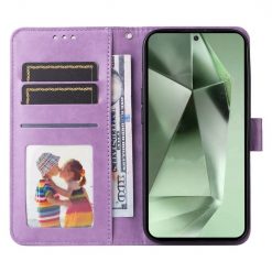 Peňaženkové puzdro Embossing Pattern Slnečnica fialové – Samsung Galaxy S24 FE | Lacné Kryty Lacné Kryty | Peňaženkové puzdro Embossing Pattern Slnečnica fialové – Samsung Galaxy S24 FE | Lacné Kryty
