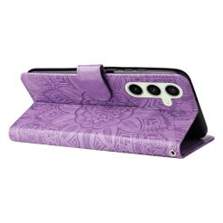 Peňaženkové puzdro Embossing Pattern Slnečnica fialové – Samsung Galaxy S24 FE | Lacné Kryty Lacné Kryty | Peňaženkové puzdro Embossing Pattern Slnečnica fialové – Samsung Galaxy S24 FE | Lacné Kryty