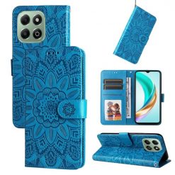 Lacné Kryty | Peňaženkové puzdro Embossing Pattern Slnečnica modré – Honor X6b | Lacné Kryty