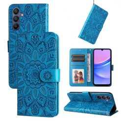 Lacné Kryty | Samsung Galaxy A16 4G/5G / Samsung Galaxy A17 5G Peňaženkové puzdro Embossing Pattern Slnečnica modré | Lacné Kryty