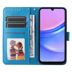 Lacné Kryty | Samsung Galaxy A16 4G/5G / Samsung Galaxy A17 5G Peňaženkové puzdro Embossing Pattern Slnečnica modré | Lacné Kryty
