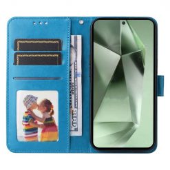 Lacné Kryty | Peňaženkové puzdro Embossing Pattern Slnečnica modré – Samsung Galaxy S24 FE | Lacné Kryty