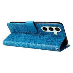 Lacné Kryty | Peňaženkové puzdro Embossing Pattern Slnečnica modré – Samsung Galaxy S24 FE | Lacné Kryty