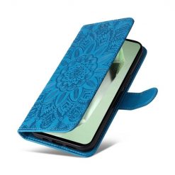 Lacné Kryty | Peňaženkové puzdro Embossing Pattern Slnečnica modré – Samsung Galaxy S24 FE | Lacné Kryty