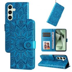 Lacné Kryty | Peňaženkové puzdro Embossing Pattern Slnečnica modré – Samsung Galaxy S24 FE | Lacné Kryty