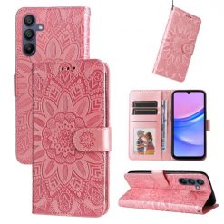 Lacné Kryty | Samsung Galaxy A16 4G/5G / Samsung Galaxy A17 5G Peňaženkové puzdro Embossing Pattern Slnečnica ružové | Lacné Kryty