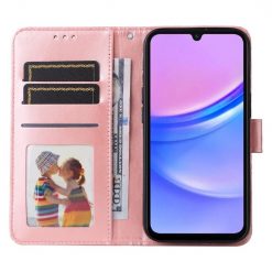 Lacné Kryty | Samsung Galaxy A16 4G/5G / Samsung Galaxy A17 5G Peňaženkové puzdro Embossing Pattern Slnečnica ružové | Lacné Kryty