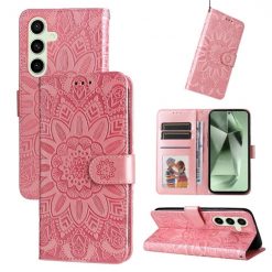 Lacné Kryty | Peňaženkové puzdro Embossing Pattern Slnečnica ružové – Samsung Galaxy S24 FE | Lacné Kryty
