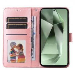 Lacné Kryty | Peňaženkové puzdro Embossing Pattern Slnečnica ružové – Samsung Galaxy S24 FE | Lacné Kryty