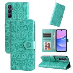 Lacné Kryty | Samsung Galaxy A16 4G/5G / Samsung Galaxy A17 5G Peňaženkové puzdro Embossing Pattern Slnečnica zelené | Lacné Kryty