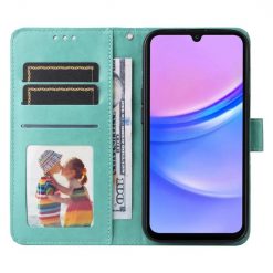 Lacné Kryty | Samsung Galaxy A16 4G/5G / Samsung Galaxy A17 5G Peňaženkové puzdro Embossing Pattern Slnečnica zelené | Lacné Kryty