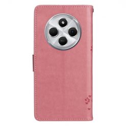 Lacné Kryty | Peňaženkové puzdro Embossing Pattern Strom a mačka bledoružové – Xiaomi Redmi 14C / Poco C75 | Lacné Kryty