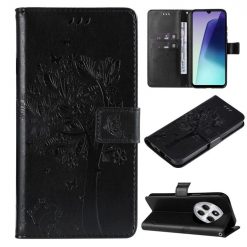 Lacné Kryty | Peňaženkové puzdro Embossing Pattern Strom a mačka čierne – Xiaomi Redmi 14C / Poco C75 | Lacné Kryty