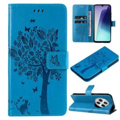 Peňaženkové puzdro Embossing Pattern Strom a mačka modré – Xiaomi Redmi 14C / Poco C75 | Lacné Kryty Lacné Kryty | Peňaženkové puzdro Embossing Pattern Strom a mačka modré – Xiaomi Redmi 14C / Poco C75 | Lacné Kryty