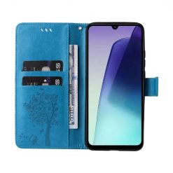 Peňaženkové puzdro Embossing Pattern Strom a mačka modré – Xiaomi Redmi 14C / Poco C75 | Lacné Kryty Lacné Kryty | Peňaženkové puzdro Embossing Pattern Strom a mačka modré – Xiaomi Redmi 14C / Poco C75 | Lacné Kryty