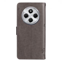 Lacné Kryty | Peňaženkové puzdro Embossing Pattern Strom a mačka sivé – Xiaomi Redmi 14C / Poco C75 | Lacné Kryty