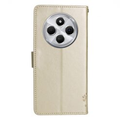 Lacné Kryty | Peňaženkové puzdro Embossing Pattern Strom a mačka zlaté – Xiaomi Redmi 14C / Poco C75 | Lacné Kryty