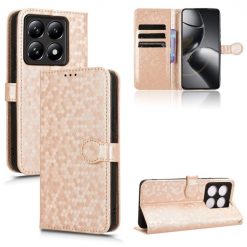 Lacné Kryty | Peňaženkové puzdro Honeycomb Dot Texture Case zlaté – Xiaomi 14T Pro | Lacné Kryty