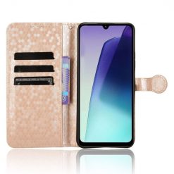 Lacné Kryty | Peňaženkové puzdro Honeycomb Dot Texture Case zlaté – Xiaomi Redmi 14C / Poco C75 | Lacné Kryty
