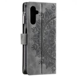 Lacné Kryty | Samsung Galaxy A16 4G/5G Peňaženkové puzdro Mandala zip case sivé | Lacné Kryty