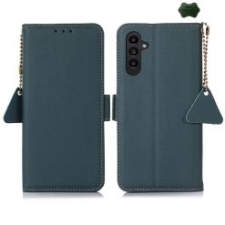 Lacné Kryty | Peňaženkové puzdro RFID Leather case zelené – Samsung Galaxy S24 FE | Lacné Kryty