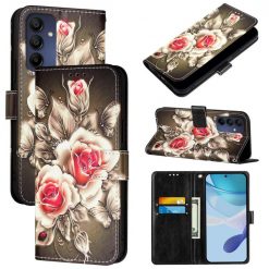 Lacné Kryty | Samsung Galaxy A16 4G/5G Knižkové puzdro Trendy Cross case Ruže na čiernom | Lacné Kryty