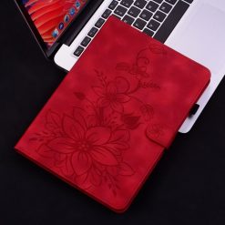 Lacné Kryty | Knižkové puzdro Embossing Pattern Ľalia červené – Samsung Galaxy Tab A9+ / A11+ | Lacné Kryty