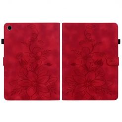 Lacné Kryty | Knižkové puzdro Embossing Pattern Ľalia červené – Samsung Galaxy Tab A9+ / A11+ | Lacné Kryty