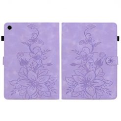 Knižkové puzdro Embossing Pattern Ľalia fialové – Samsung Galaxy Tab A9+ / A11+ | Lacné Kryty Lacné Kryty | Knižkové puzdro Embossing Pattern Ľalia fialové – Samsung Galaxy Tab A9+ / A11+ | Lacné Kryty