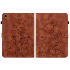 Lacné Kryty | Knižkové puzdro Embossing Pattern Ľalia hnedé – Samsung Galaxy Tab A9+ / A11+ | Lacné Kryty