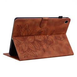 Lacné Kryty | Knižkové puzdro Embossing Pattern Ľalia hnedé – Samsung Galaxy Tab A9+ / A11+ | Lacné Kryty
