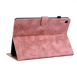 Knižkové puzdro Embossing Pattern Ľalia ružové – Samsung Galaxy Tab A9+ / A11+ | Lacné Kryty Lacné Kryty | Knižkové puzdro Embossing Pattern Ľalia ružové – Samsung Galaxy Tab A9+ / A11+ | Lacné Kryty