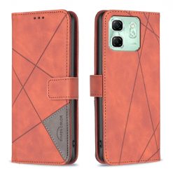 Lacné Kryty | Knižkové puzdro Rhombus hnedé – Infinix Hot 50i / Smart 9 / Smart 9 HD | Lacné Kryty