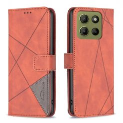 Lacné Kryty | Knižkové puzdro Rhombus hnedé – Motorola Moto G15 / G15 Power | Lacné Kryty