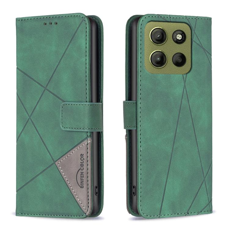 Knižkové puzdro Rhombus zelené – Motorola Moto G15 / G15 Power | Lacné Kryty Lacné Kryty | Knižkové puzdro Rhombus zelené – Motorola Moto G15 / G15 Power | Lacné Kryty
